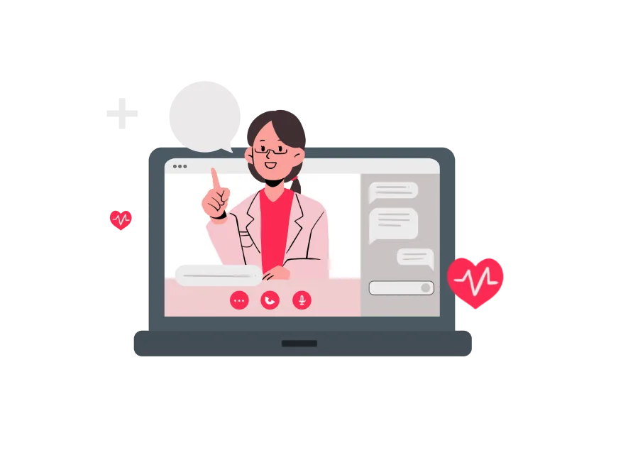 A doctor on a video call, drawn